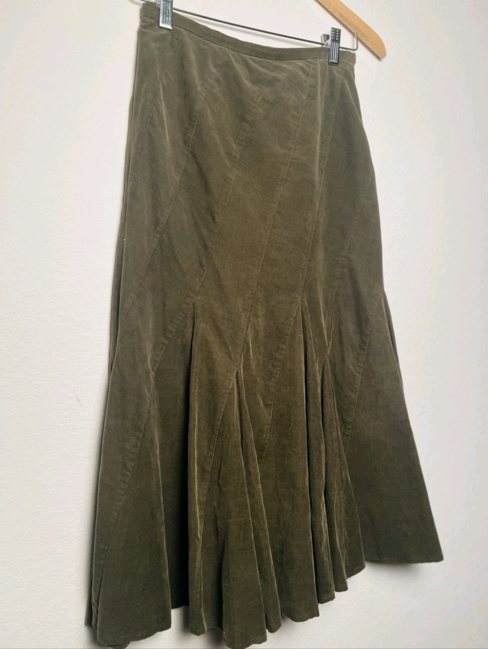Lois Crayon Skirt Midi Olive Fit&Flare Pinwheel Corduroy Line Cottagecore Boho M - Picture 6 of 12